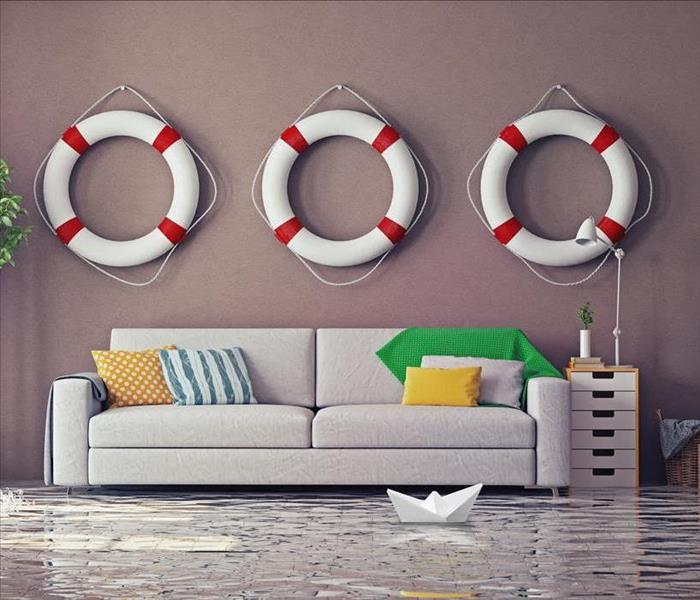 flood in living room, save tubes on wall