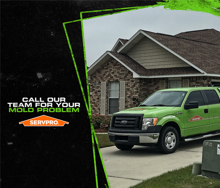 SERVPRO truck in front of a home with  caption: "Call Our Team For Your Mold Problem" 